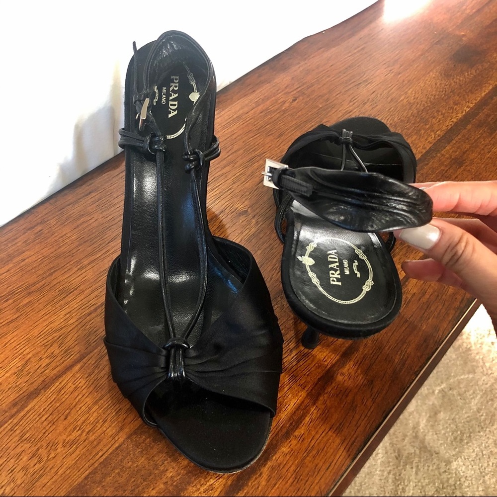 Prada Leather Slingback Satin Heels - Picture 2 of 8